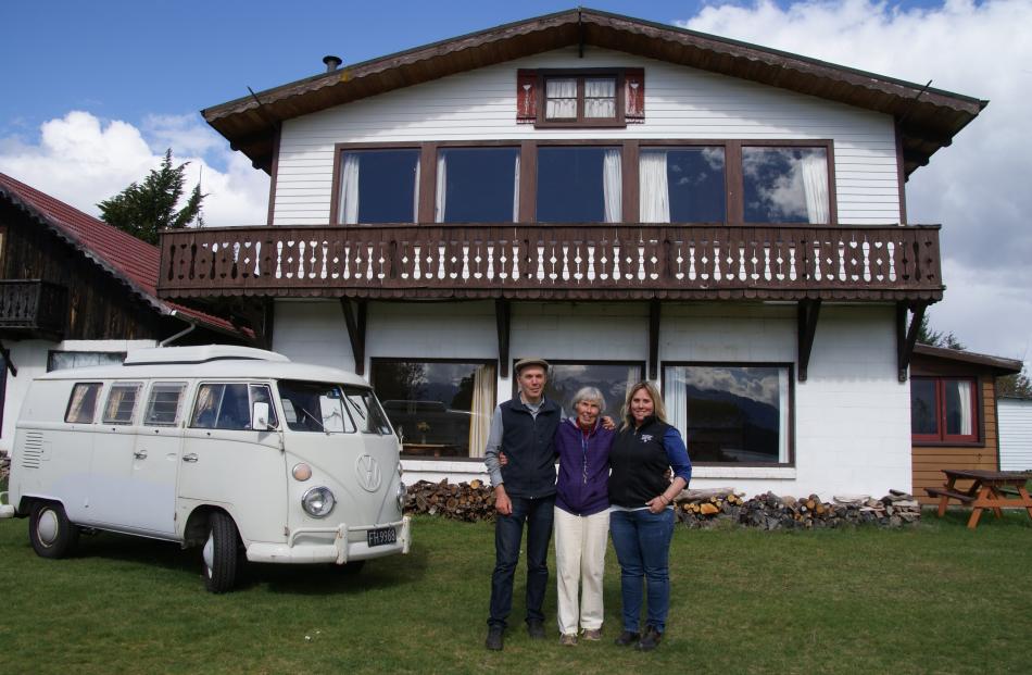 Aaron, Joelle and Inger Nicholson in front of the main Manapouri Holiday Park building with the 1966 Volkswagen camper van they brought with them from America 46 years ago. Photos by Alina Suchanski.