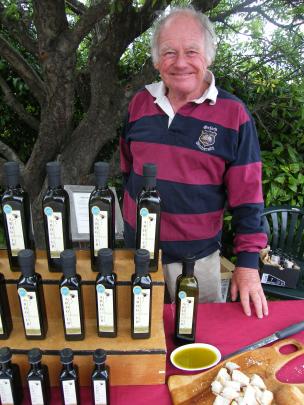 Geoff Kearsley, of Ardgour Olives, near Tarras, sells his olive oil. 