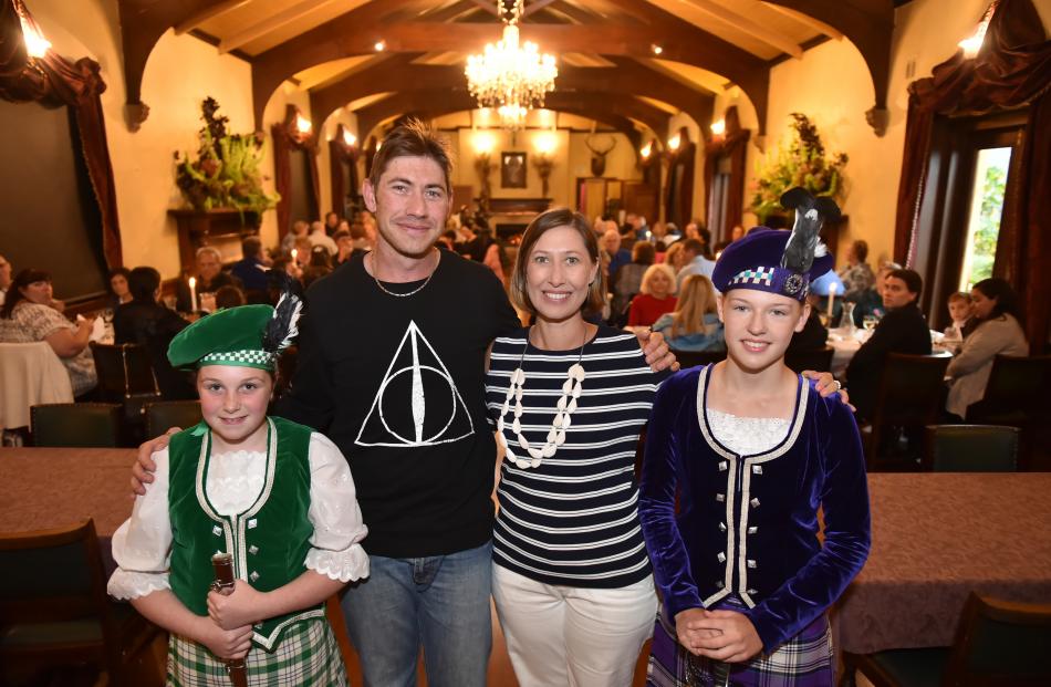 Passengers Paul Thomas (35) and Catherine Bailey (37), both of Sydney, with Highland dancers Olivia Glover (12, left) and Olivia Buchanan-Letts (14), both of Dunedin, in the Larnach Castle ballroom in Dunedin last night. Photo by Gregor Richardson.