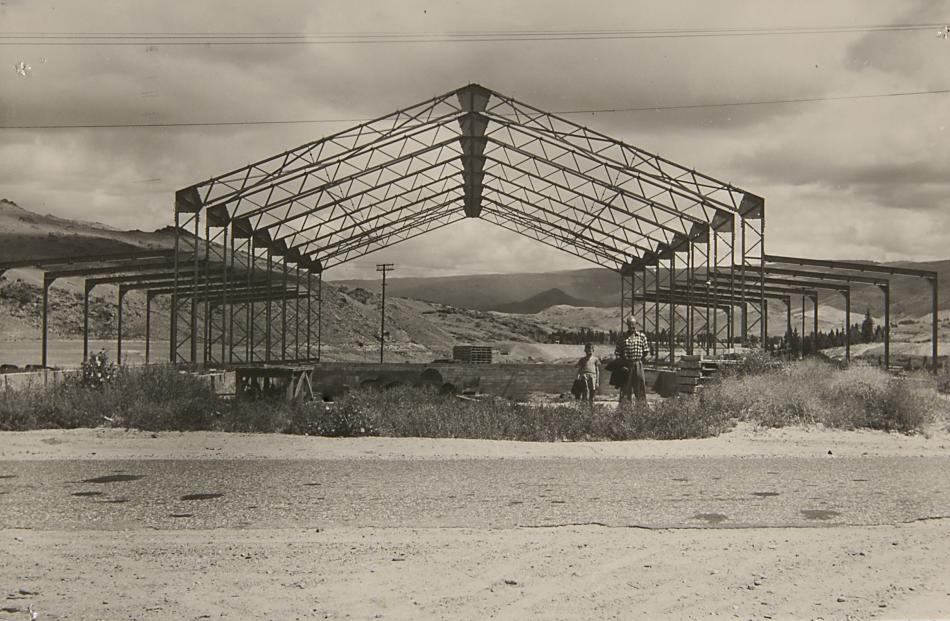 Framework for the  hall stands in place, in about 1959.