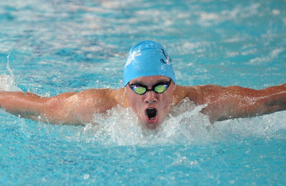 Geoffrey Kemp, of Neptune, swims the butterfly leg of the 400m IM at the Otago Canterbury...