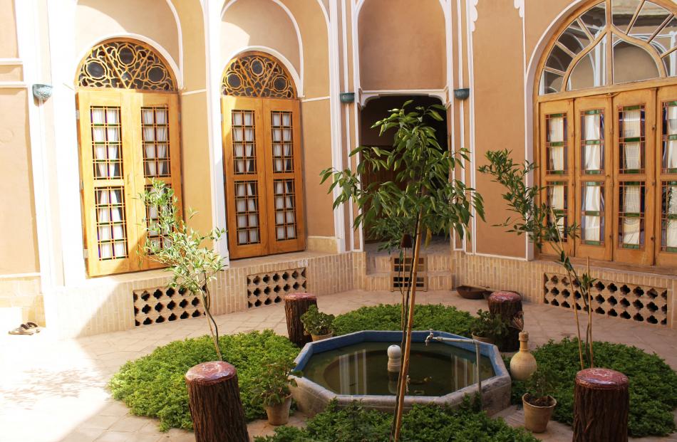 The courtyard of Ms Ghanbari and Dr Falahati’s Narenjestan traditional guesthouse in old Yazd.