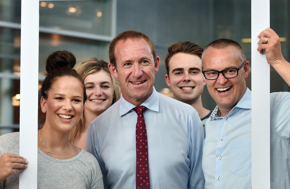 University of Otago students (from left) Sara Elgoran (19), Amber Midgley (19), Labour leader...