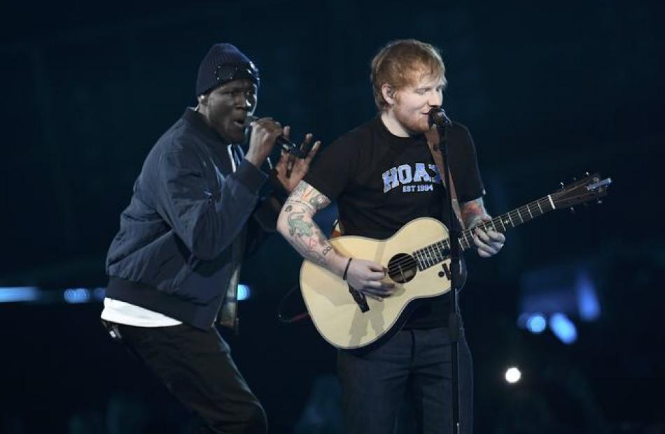 Ed Sheeran and Stormzy perform at the Brit Awards at the O2 Arena in London. Photo: Reuters