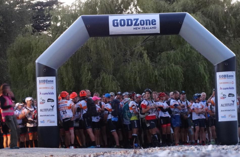 Participants at the Godzone startline in Queenstown Bay