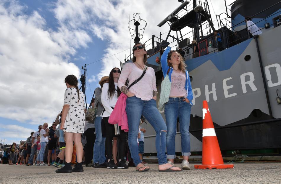 People queue for a chance to go on board Sea Shepherd’s flagship vessel  Steve Irwin during a...