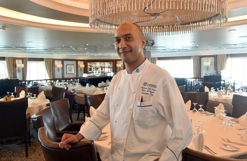 Azamara Journey cruise ship executive chef Fabio D'Agosta in one of the ship's restaurants yesterday. Photo by Craig Baxter.