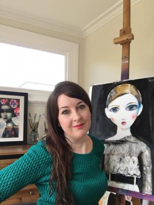 Suzy Platt with a gouache work inspired by Chanel at Paris Fashion Week. Photos supplied.