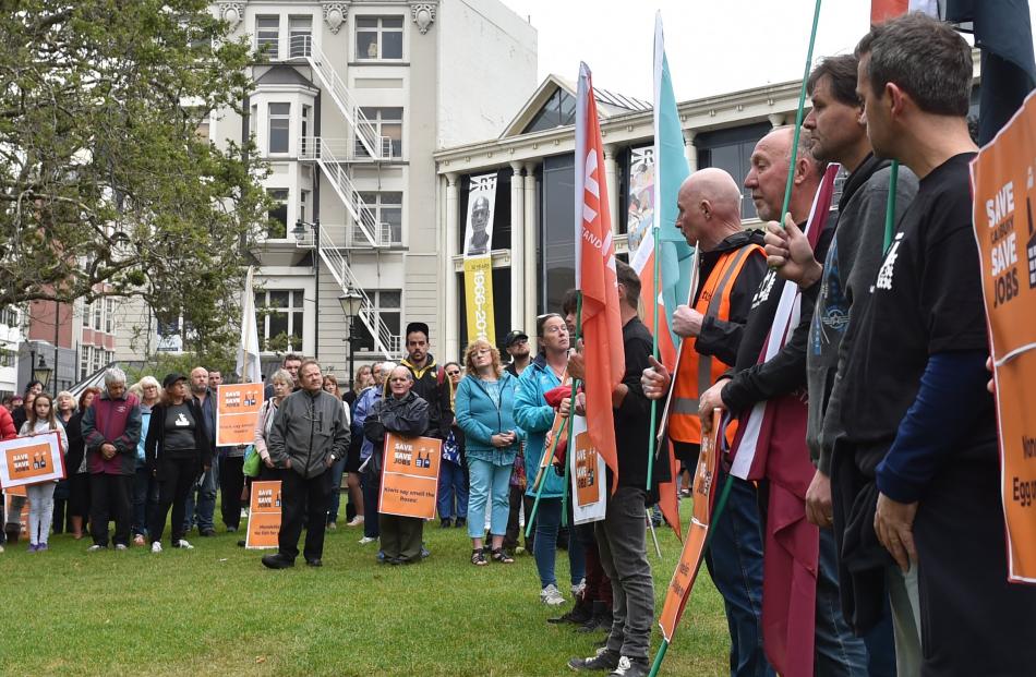 Dunedin residents, in the Octagon on Saturday, protest Mondelez International closing the Dunedin...