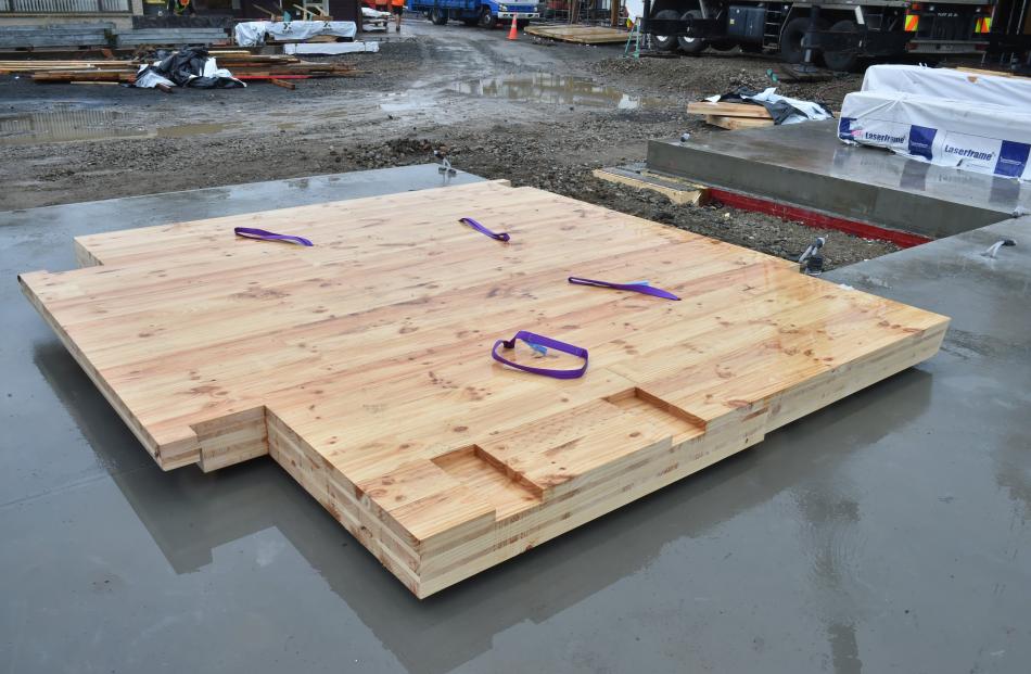 The Otago Polytechnic’s student village project in Union St uses innovative wooden materials, the pine having been grown sustainably in this country. PHOTO: GREGOR RICHARDSON