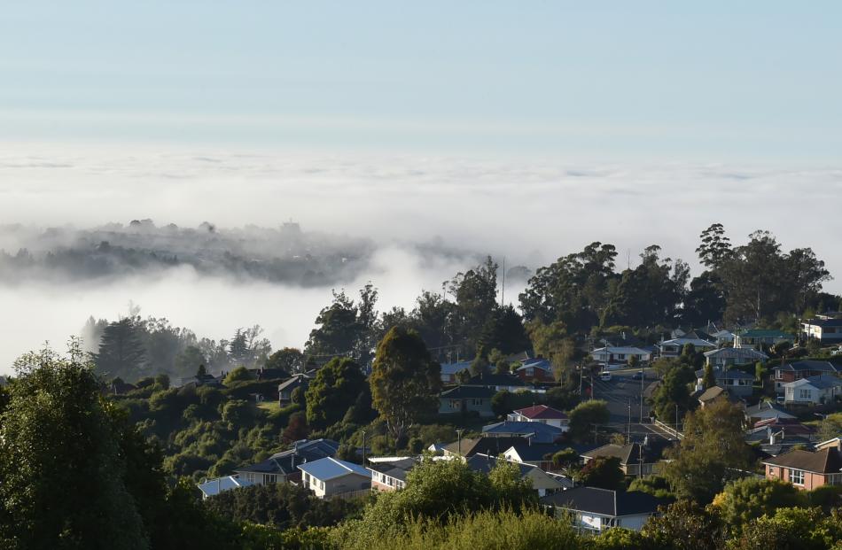 Thick fog blankets Dunedin as seen from Dalziel Rd, Brockville. PHOTO: Gregor Richardson