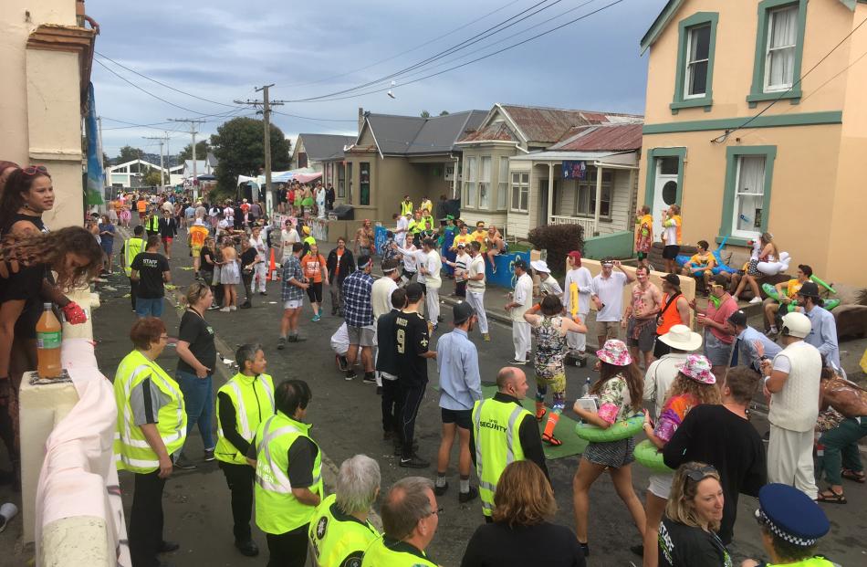 Party-goers begin to gather for this year's annaul Hyde St keg party. Photos: Stephen Jaquiery