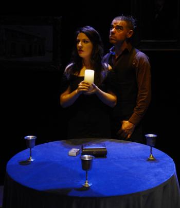 Actors Lizzie Tollemache and David Ladderman on the set of the supernatural thriller, The Dunstan...