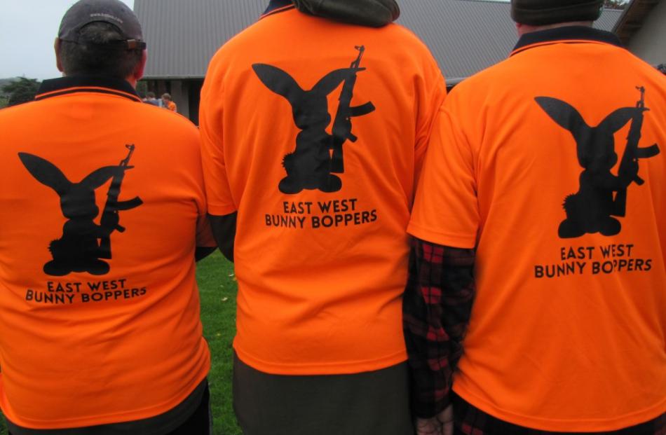 Members of Greymouth's "East West Bunny Boppers" team get ready for the hunt.