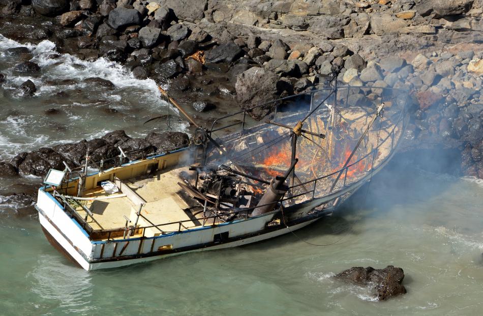The burning boat near Hayward point.