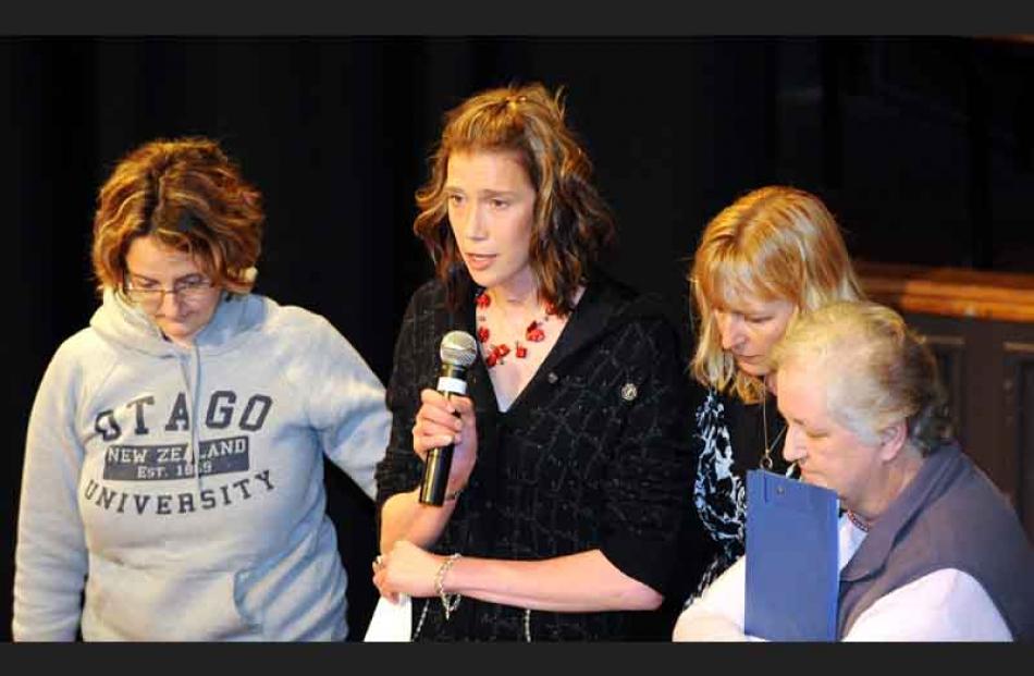 Casey Coombes speaks of her experience, supported by Nicki Fairbairn (left) and (at right) Lianne...