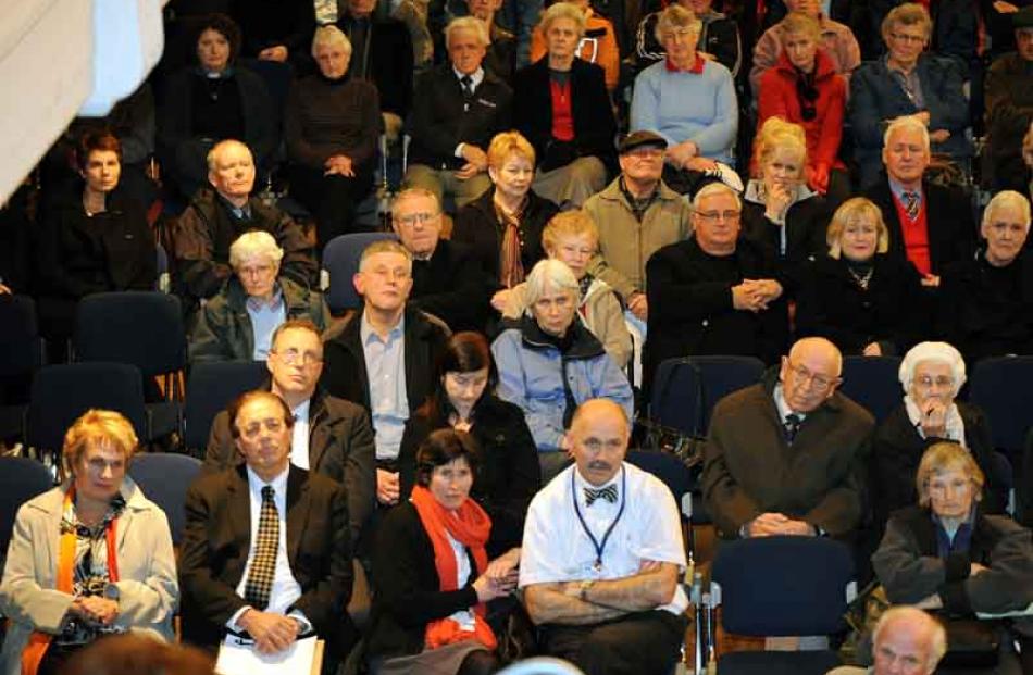 Prominent in the front row of the crowd are Invercargill mayor Tim Shadbolt (second from left)...