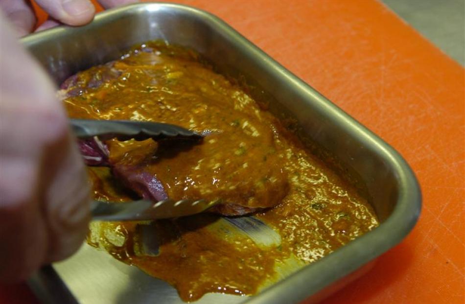 Pour the marinade over the meat, rub into the surface and leave for two to 24 hours in fridge....