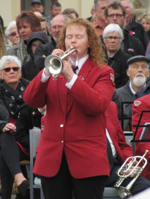 Bugler Christine Wright, of Alexandra, plays Last Post at the Alexandra service. Photo: Pam Jones.