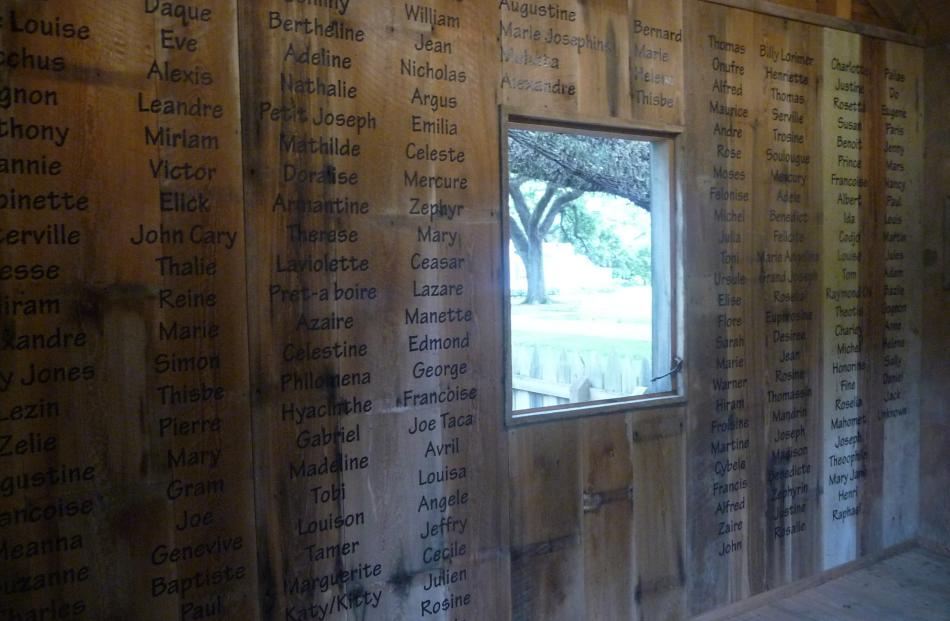 A list of slaves’ names is displayed at Oak Alley Plantation, near New Orleans. 