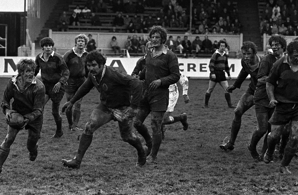 Murdoch tracks an opposition player during an Otago-Canterbury match at Carisbrook in 1972. Photo...