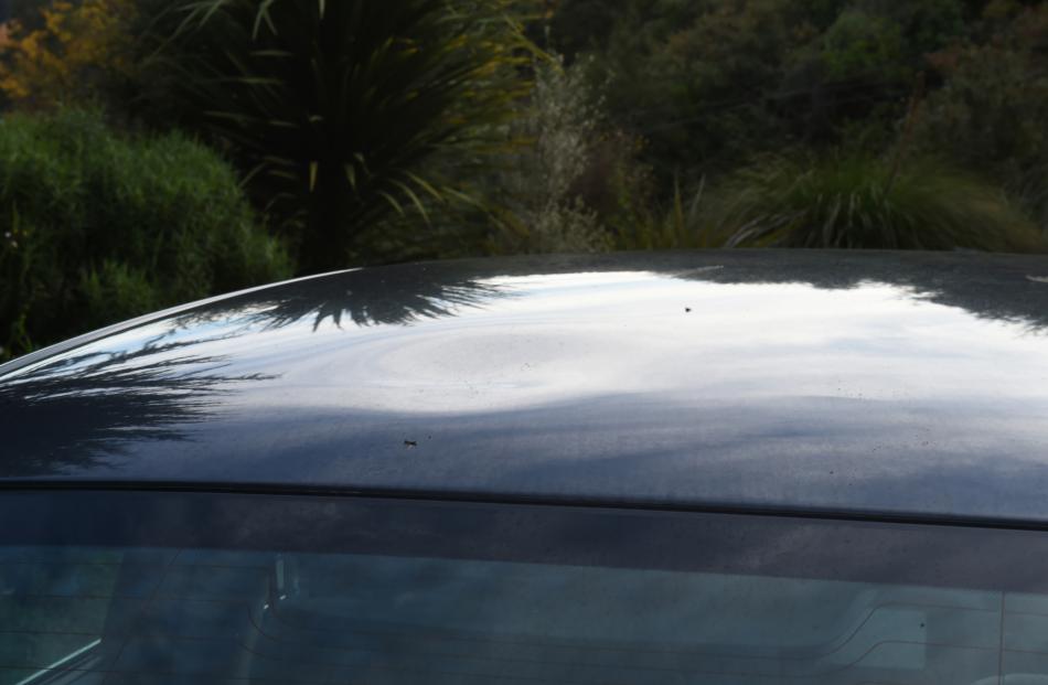 A close-up on the dent.