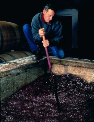 Gordon Russell hand plunges grapes in Esk Valley’s concrete tubs. Photo: Supplied