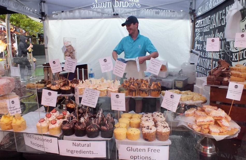 A cake stall at the Wednesday market at the top end of the Queen St Mall.






