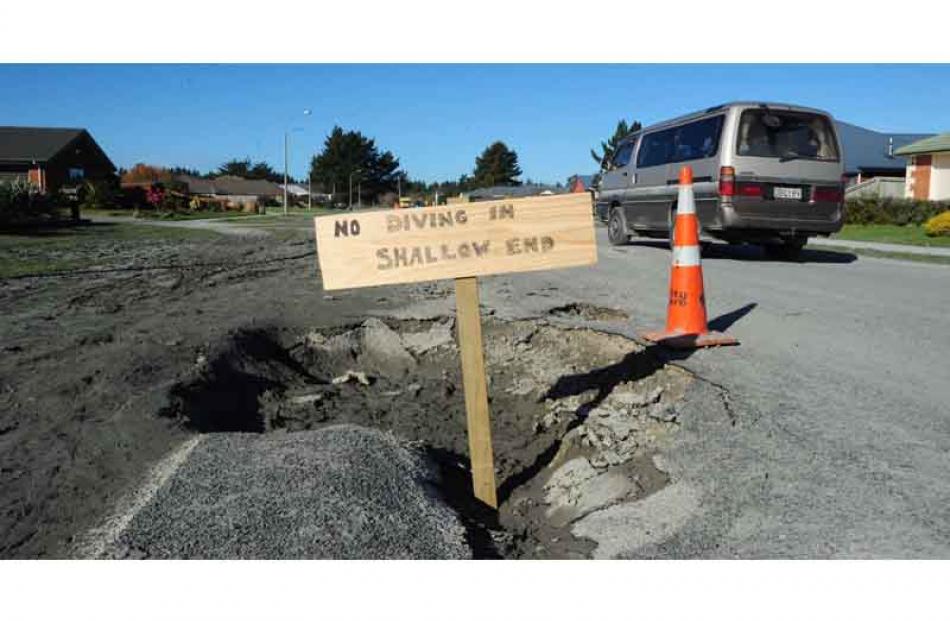 Some post-quake humour in Brooklands. Photo by Craig Baxter.