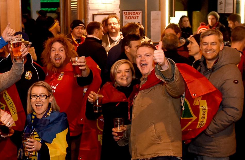 Lions and Highlanders supporters gather in the Octagon before the game. PHOTO: GREGOR RICHARDSON
