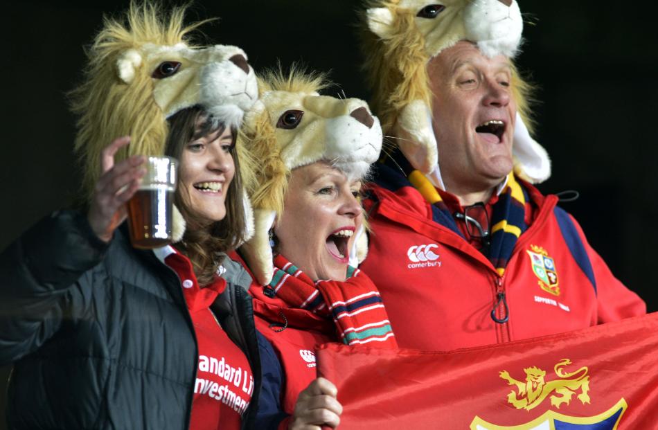 Lions supporters get into the spirit at Forsyth Barr Stadium. PHOTO: GERARD O’BRIEN