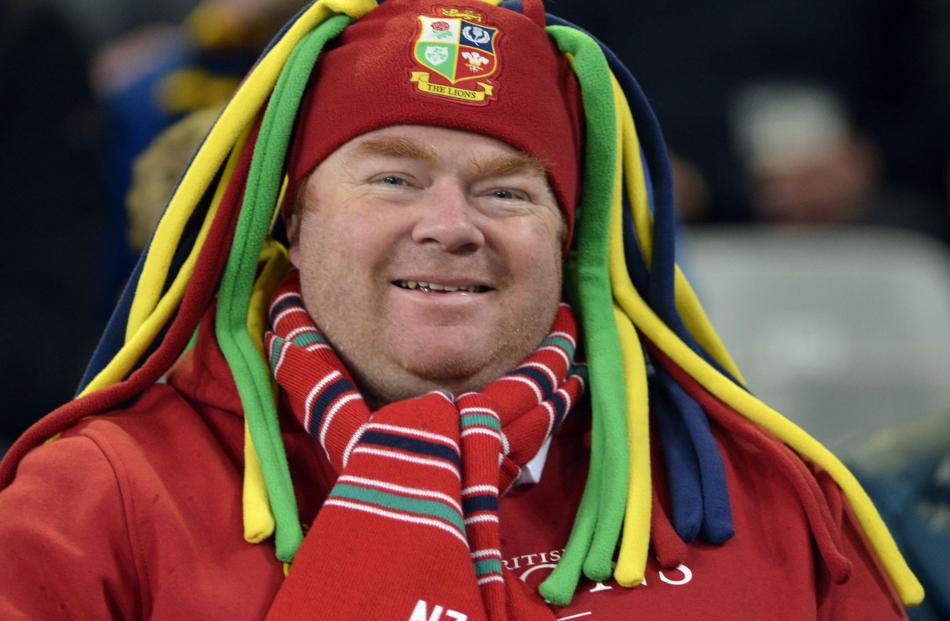 A Lions supporter braves the cold at Forsyth Barr Stadium. PHOTO: GERARD O’BRIEN