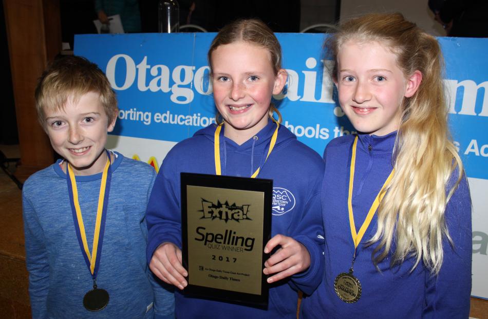 Dominic Smith, Anna Hutchens and Sophie May (all aged 12), of Arrowtown Primary, claim victory in the year 7 and 8 section.