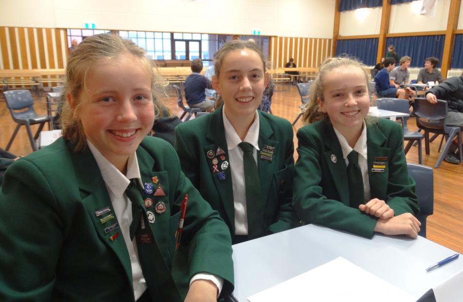 Craighead Diocesan School pupils (from left) Charlotte Mulder (13), Annabelle Scott (13) and...