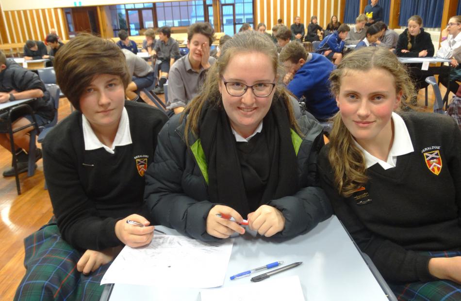 Geraldine High School pupils (from left) Chyler Farnell, Maddy Smith and Lydia Burnett (all 14)...