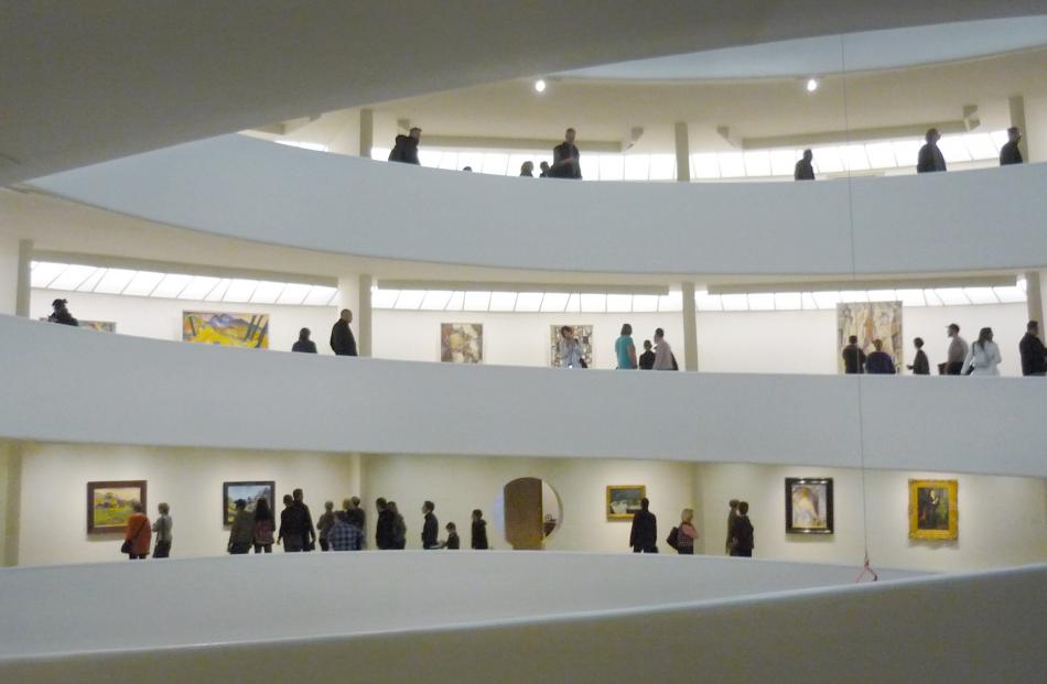 The interior of the modern art Guggenheim Museum. 








