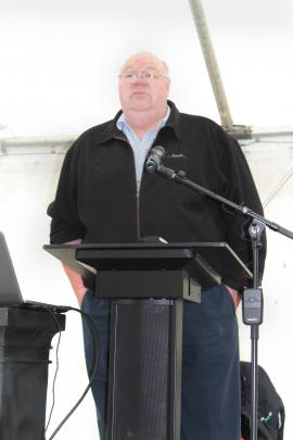 Chairman Maurice Hardie speaks at the official opening of the Southern Dairy Hub at Makarewa, north of Invercargill. 