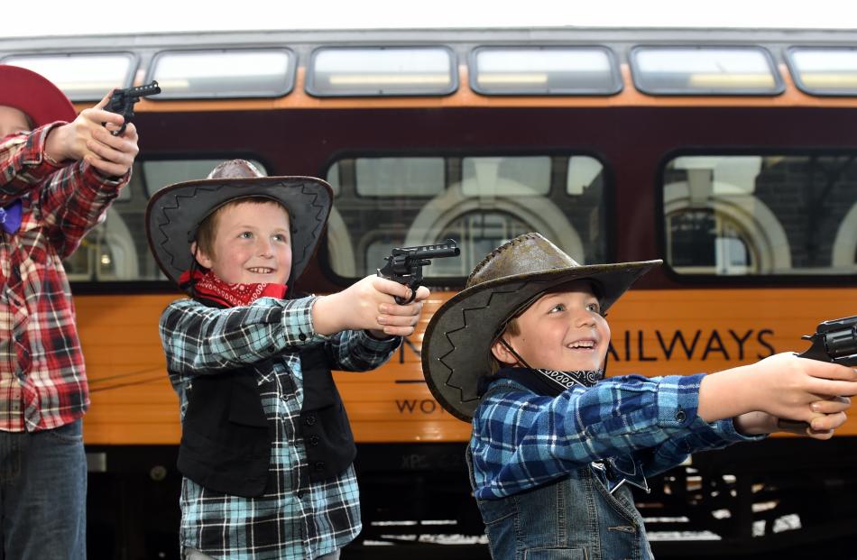 Crunchie Train passengers Mackenzie Hallberg, of Greymouth, and Sam and Ben Baskett, of Dunedin,...