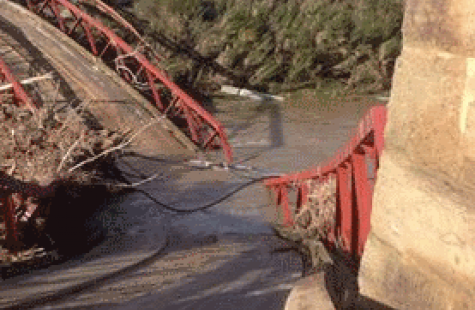 The Sutton Bridge collapsed during flooding. Photo: Supplied