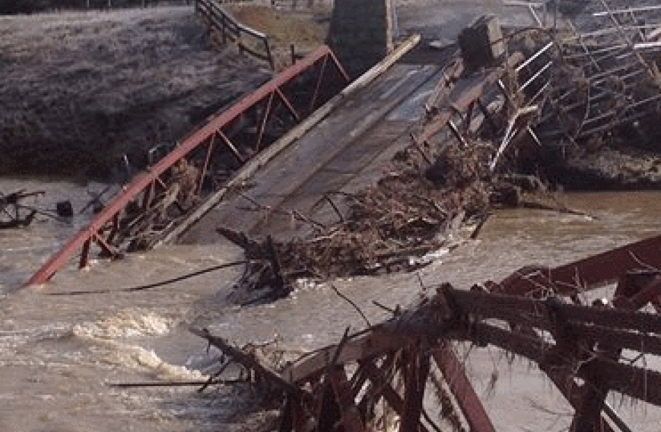 The Sutton Bridge collapsed during flooding. Photo: Supplied