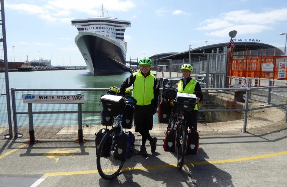 Dunedin-born Kel and Sharon Fowler before embarking on  Queen Mary 2 in Southampton, England, in...