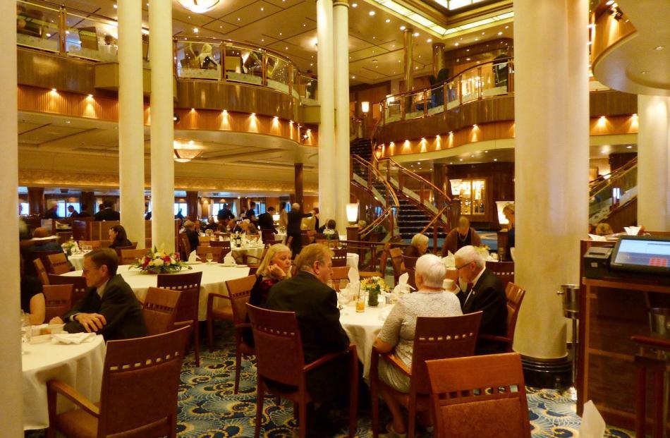 The splendour of dinner in the Britannia restaurant on  Queen Mary 2.