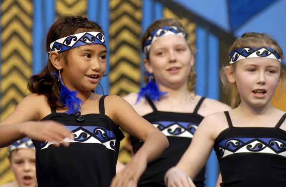 Rawinia Moana (6), Amara Muldrew (10) and Kayla Norgate (8), of Waitati School. Photo by Gregor...