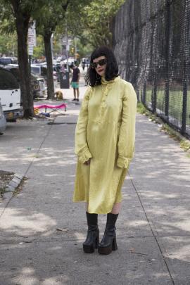 Julia wears NOM*d dress, Underground Sundae Jewellery, Stolen Girlfriends Club eyewear and boots
