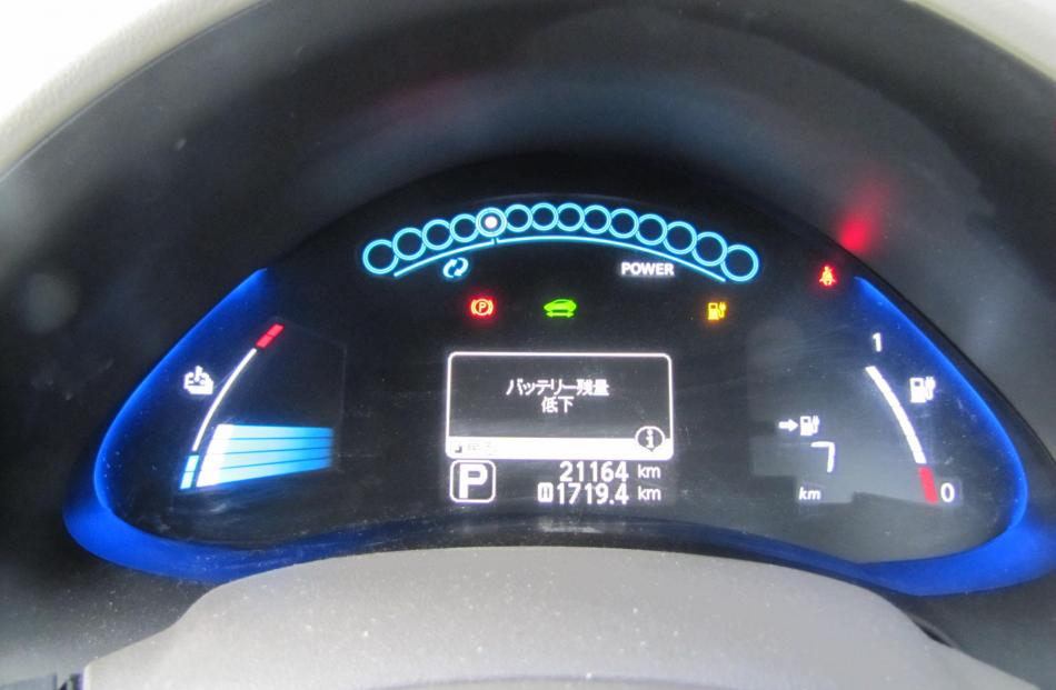 Pioneer Energy’s Nissan Leaf shows electric gauges on the dashboard. 