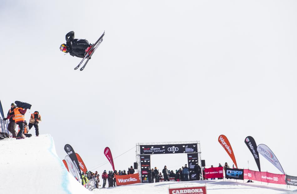 New Zealand halfpipe freeskier Nico Porteous gets some serious hang-time during the final of the...