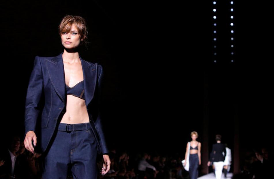 Tom Ford's collection at NYFW featured glamorous masculine-themed garments with a feminine finish. Photo: Reuters