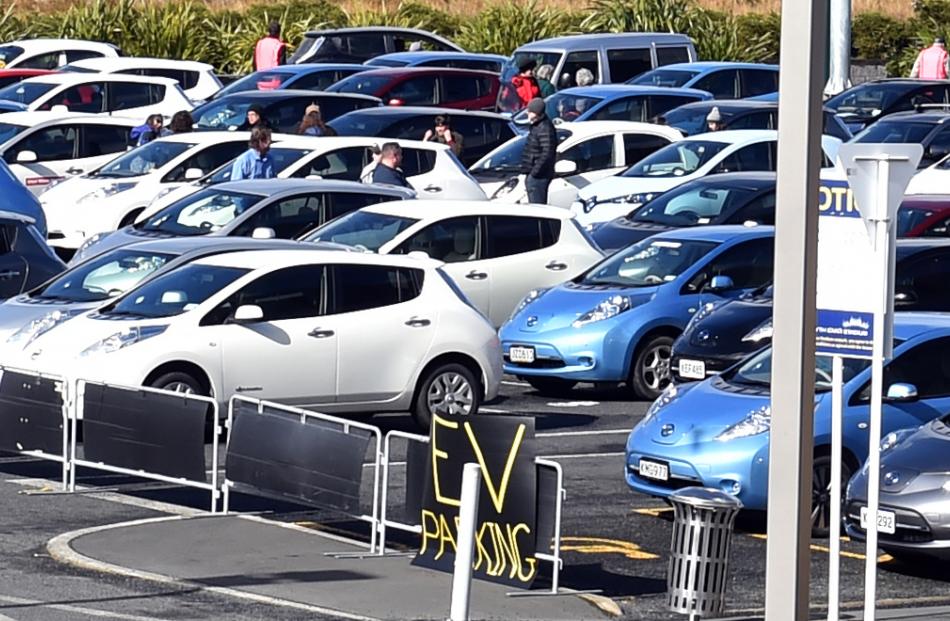 135 electric vehicles (EVs) were gathered outside Forsyth Barr Stadium yesterday in an attempt to...