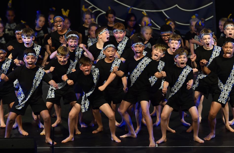 George Street Normal School pupils perform a haka during the 2017 Otago Polyfest (Otago Early Childhood and Schools' Maori and Pacific Island Festival) at the Edgar Centre yesterday. Photo: Peter McIntosh