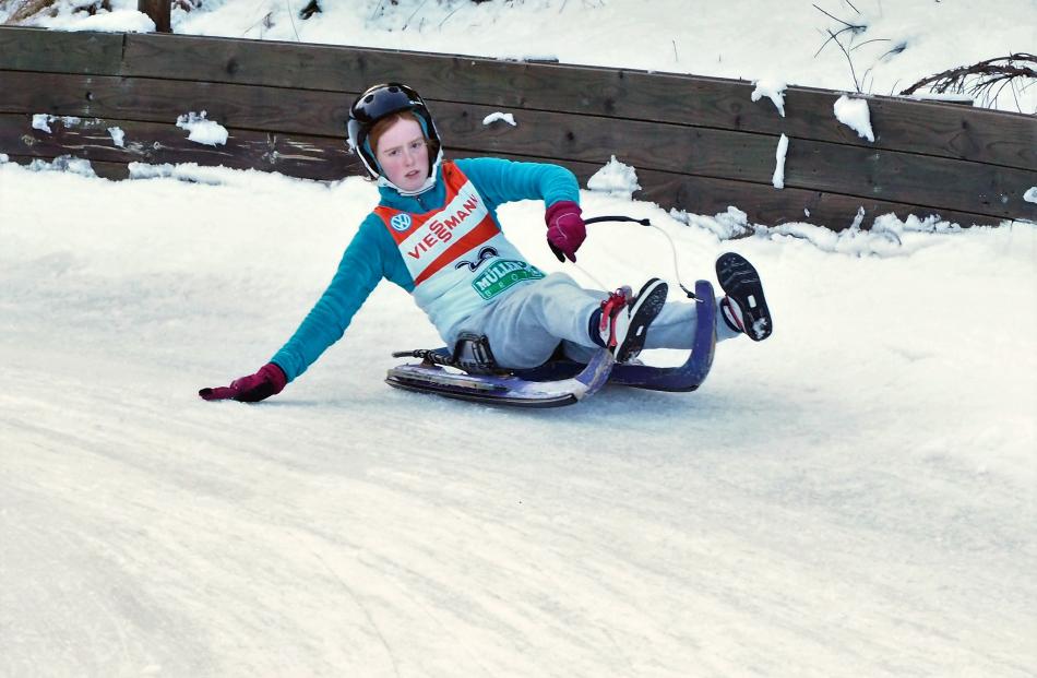 Ella Molteno competes in the luge at the Naseby Cup. Photo: Supplied